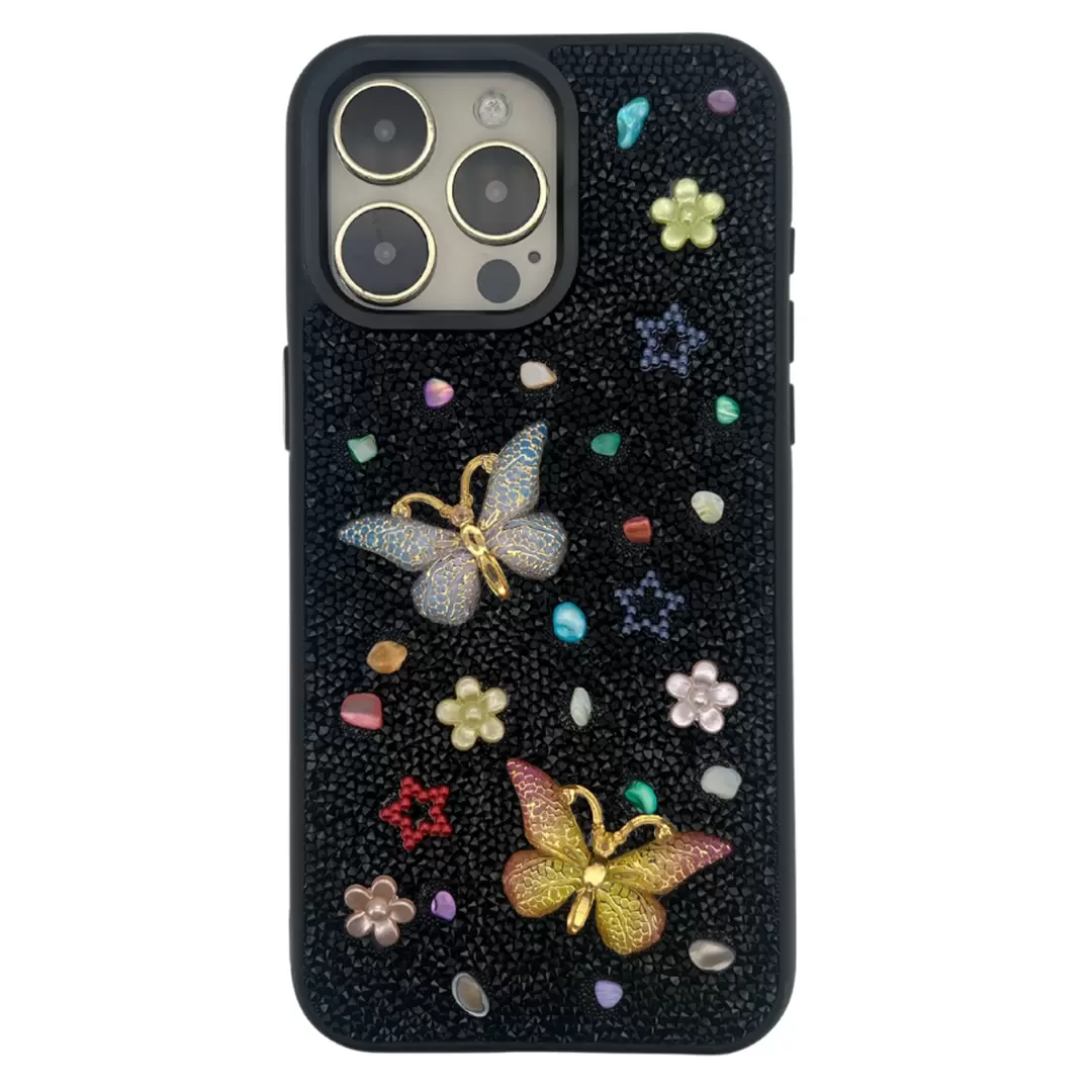 Samsung Galaxy S23 Ultra Butterfly and Diamond Bling Case Black